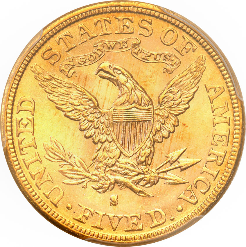 USA. 5 dolarów 1893 S, San Francisco PCGS MS64